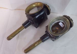 A pair of late Victorian black painted and brass coaching lamps  17"h