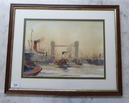 20thC British School - River Thames view  watercolour  10" x 13"  framed