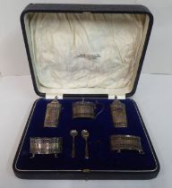 A five piece condiments set  Birmingham 1919  boxed