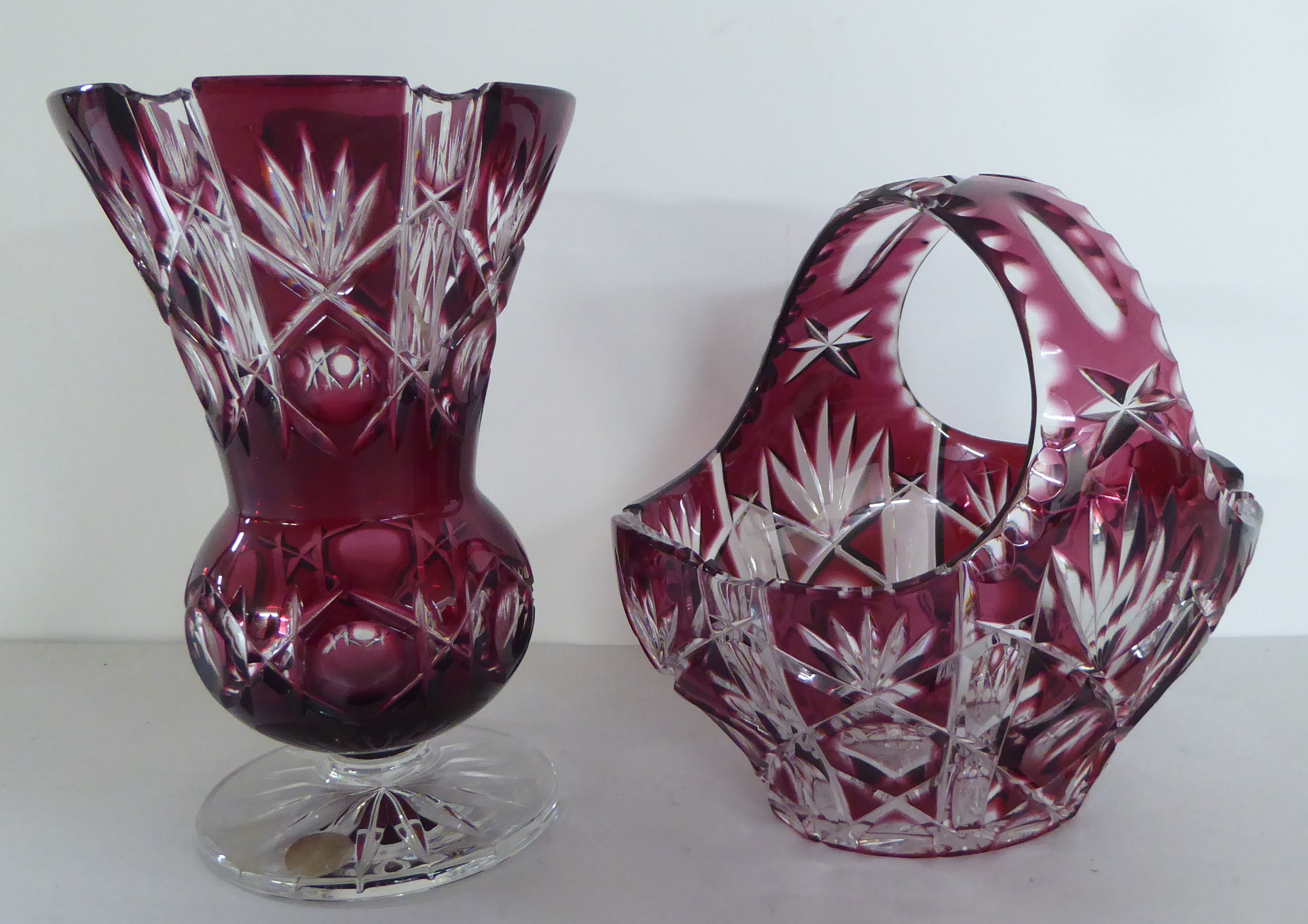 Glassware: to include a Bohemian Cranberry and clear coloured glass pedestal bowl  8"dia - Image 7 of 9