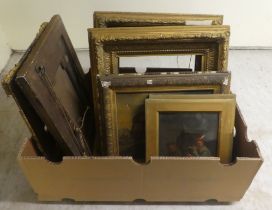 Mainly 19thC moulded gilt frames, some containing artwork and contemporary prints  mixed sizes