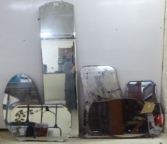 Six similar circa 1950-1970s mirrors, laid on board  largest 12" x 48"
