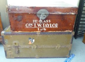 A vintage Victor Travel Luggage cabin trunk  18"h  40"w; and another later example  14"h  33"w