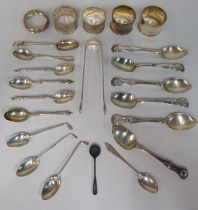Silver and white metal flatware; and napkin rings  mixed marks