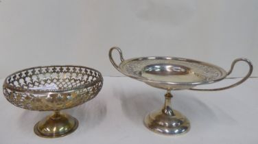 Two silver pedestal dishes  mixed marks  ^2 and 8"dia