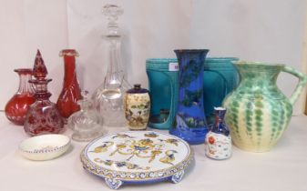 Ceramics and glassware: to include a pair of late 19thC Burmantofts faience windproof cylinder