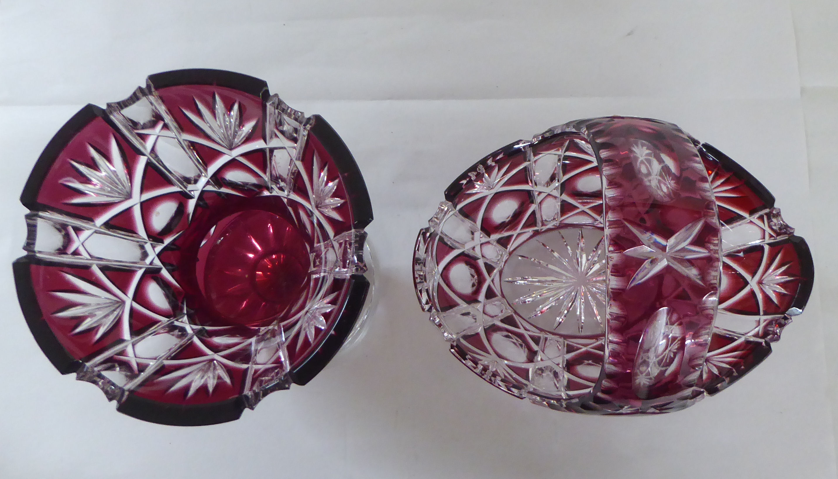 Glassware: to include a Bohemian Cranberry and clear coloured glass pedestal bowl  8"dia - Image 8 of 9