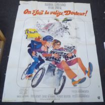 A French language coloured print poster 'What's Up Doc'  60" x 47" folded