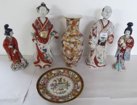 20thC Oriental ceramics: to include Japanese porcelain figures  largest 14"h