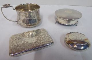 Silver and white metal collectables: to include a ring box; and a cigarette case  mixed marks