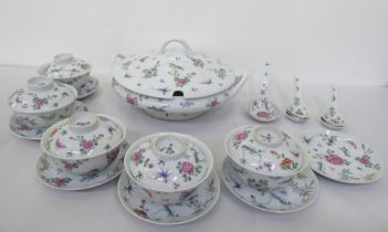 Ceramics: to include a Chinese porcelain tureen and cover, decorated with flora  12"dia
