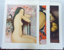 Three lithographs depicting young Asian female figures: to include one by Phillippe Aule  approx.