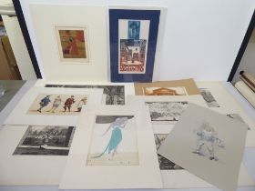 A folio of theatrical related artwork: to include Michael Hunter  etchings  various sizes