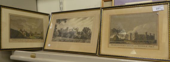 Prints: to include an 18thC study of Framlingham Castle, Suffolk  6" x 8"  framed