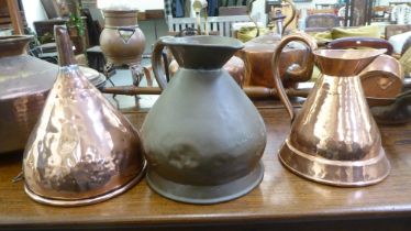 Metalware: to include a late Victorian copper warming pan, on a turned oak handle  41"L