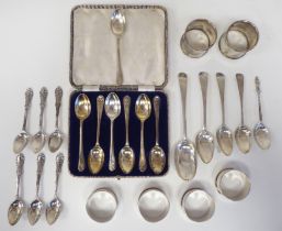 Silver collectables: to include five napkin rings  mixed assays