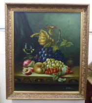 K Cotton - a still life study of fruits  oil on canvas  bears a signature  24" x 19"  framed