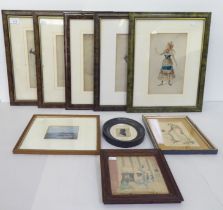 Pictures: to include a theatrical study of a pirate  watercolour  9" x 5.5"  framed