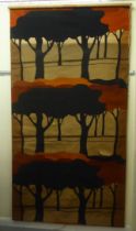 An Arts & Crafts inspired printed canvas scroll, depicting trees  86" x 47"