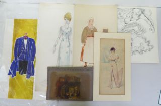 A folio of theatrical design artwork: to include Peter Rice  mixed media  various sizes