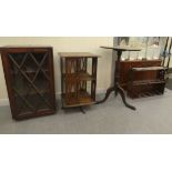Small furniture: to include an Edwardian oak revolving bookcase with slatted sides  26"h  16"w