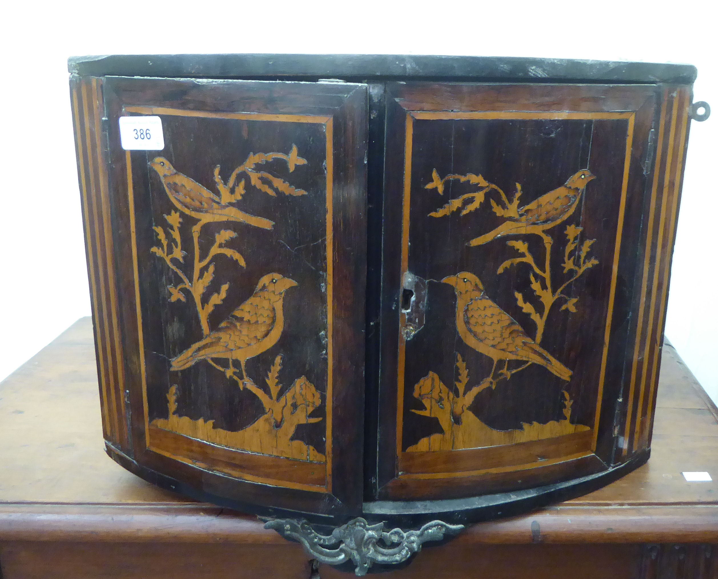 Small furniture: to include a late 18thC marquetry hanging corner cupboard with two doors, decorated - Image 4 of 10