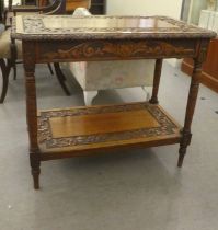 A late Victorian ornately carved oak hall table, raised on turned, tapered legs  30"h  36"w