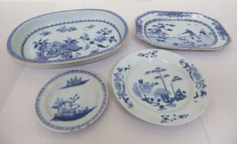 18thC Chinese porcelain: to include a rectangular plate, decorated with hunting figures  12"w