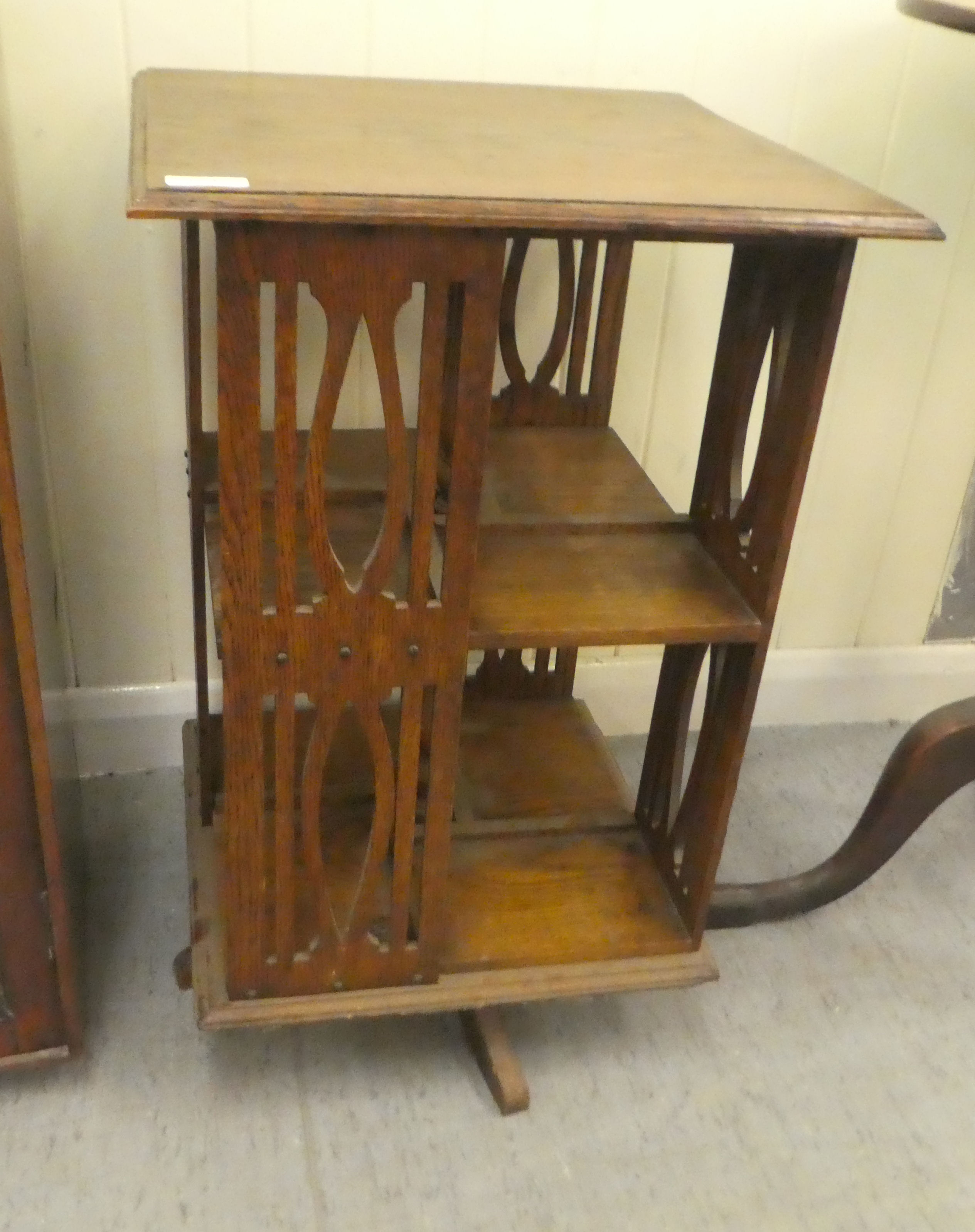 Small furniture: to include an Edwardian oak revolving bookcase with slatted sides  26"h  16"w - Image 2 of 8