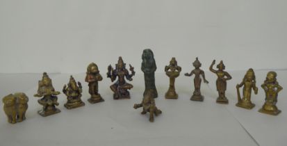 Indian cast brass miniature figures: to include a deity  3"h