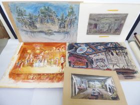 Five various 1960s stage set designs: to include 'The Man of Destiny'  watercolour  7.5" x 9"