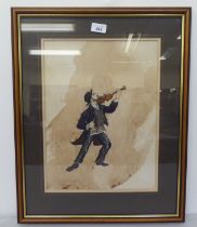 Hipporout - a study of a man, playing the violin  watercolour  bears a signature  15" x 12"  framed