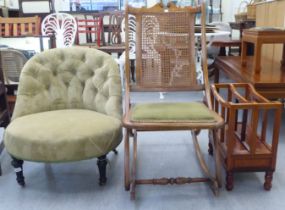 Small furniture: to include a late Victorian nursing chair, button upholstered in a green fabric,