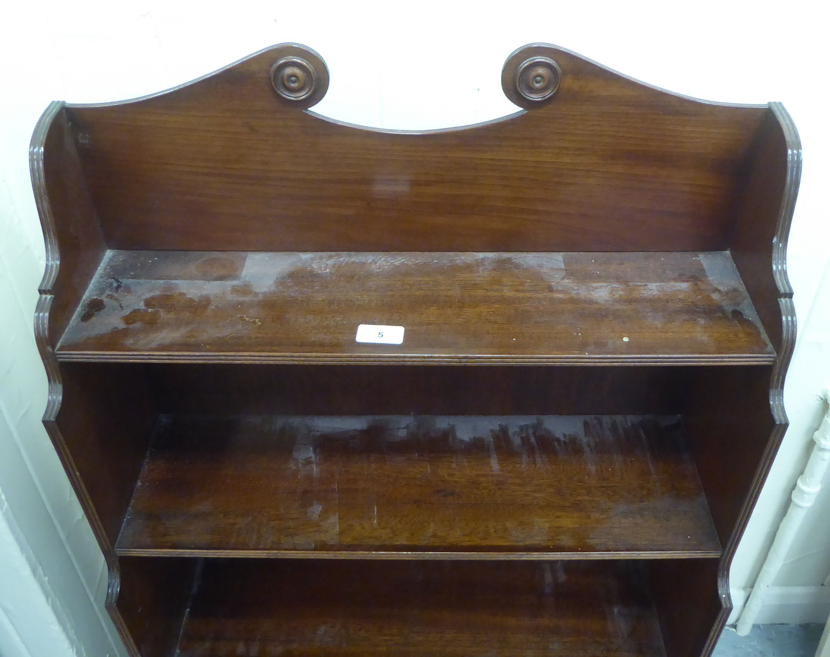 A modern Regency style mahogany four tier waterfall front bookcase, raised on bracket feet  41"h - Image 2 of 3