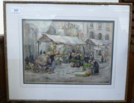 Gwen Nelson - a market scene  watercolour  bears a signature  10" x 14"  framed