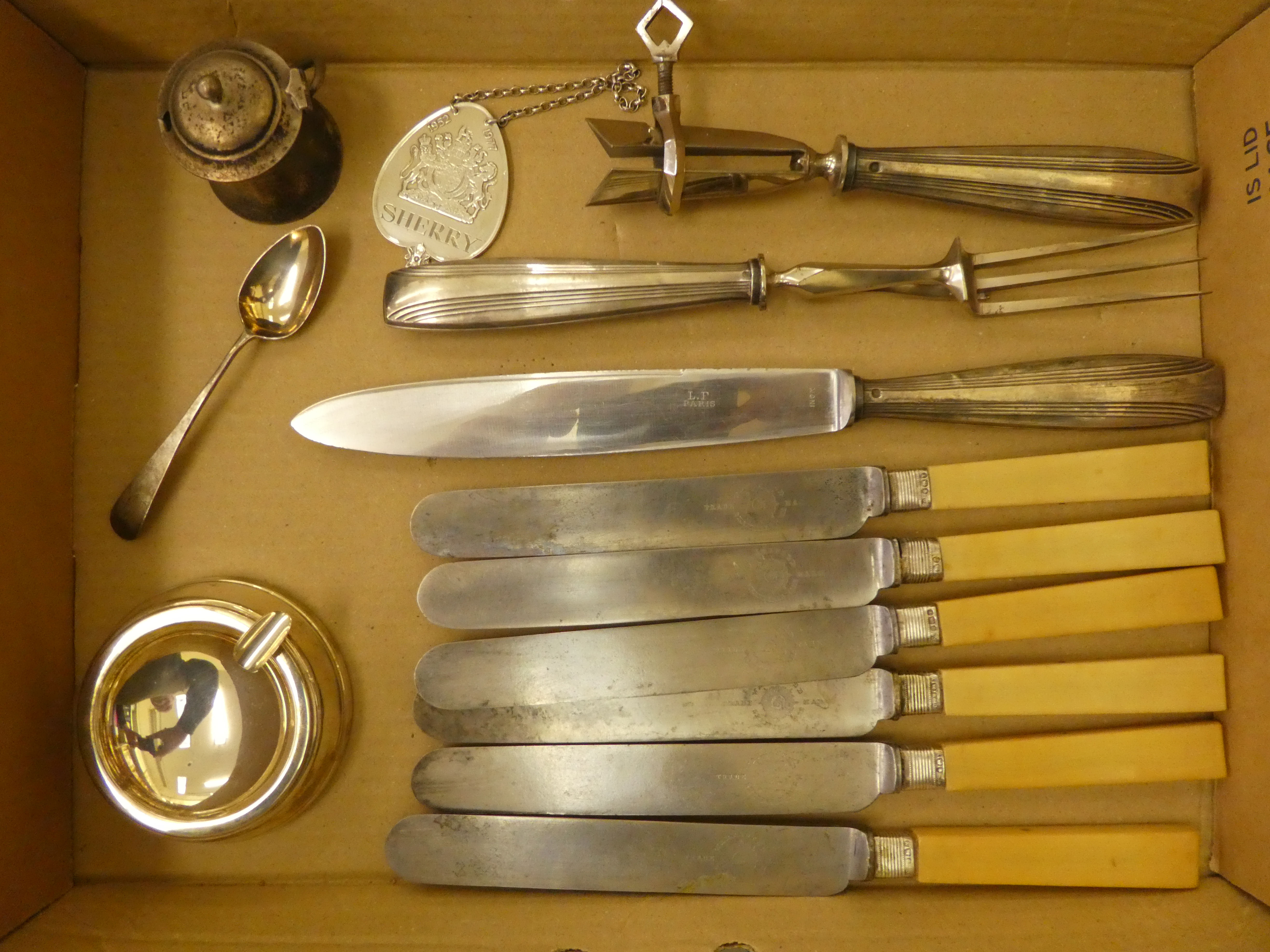 Silver, silver coloured metal and other wares: to include a set of six Georgian table knives, on
