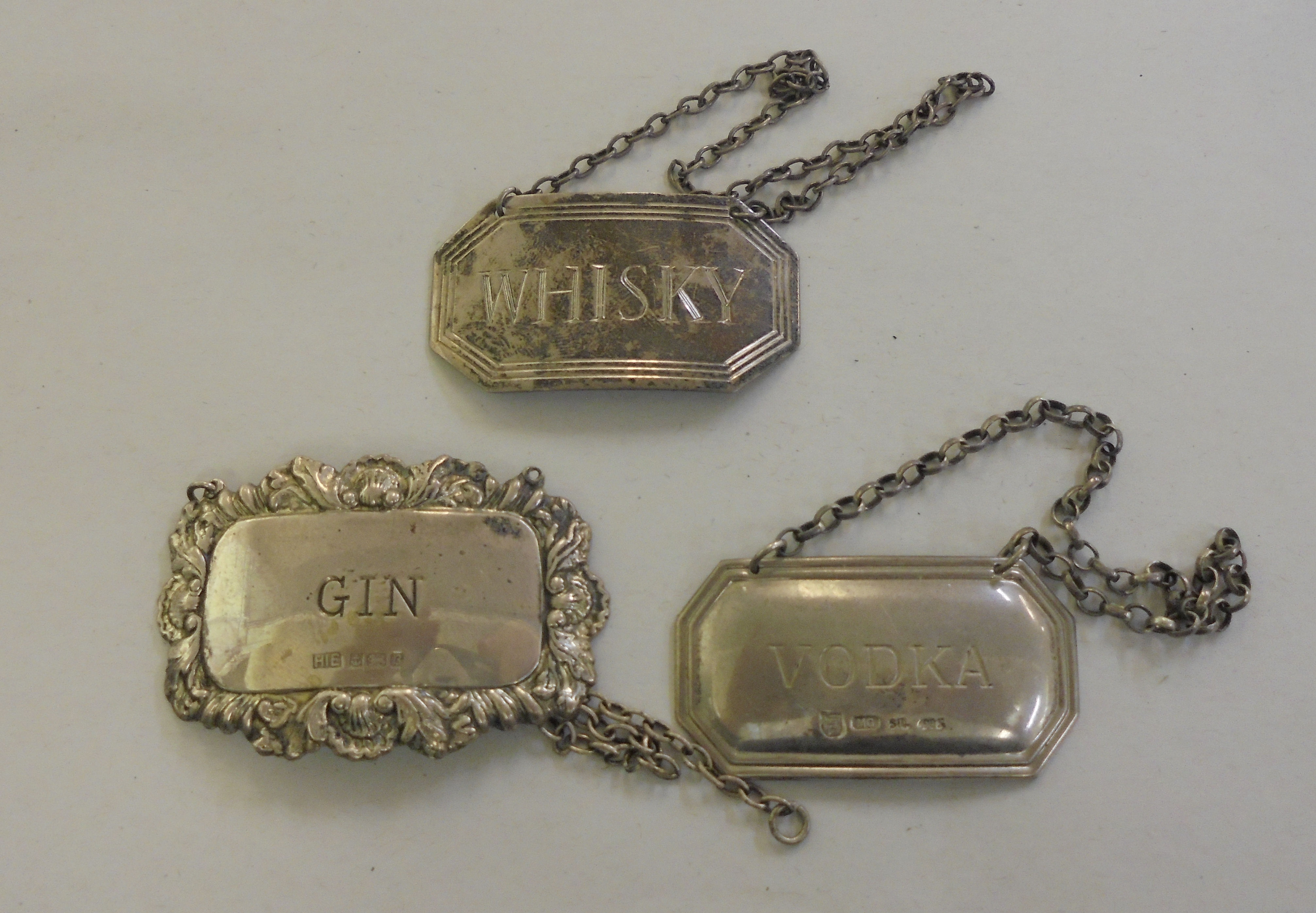 White metal collectables: to include a silver decanter label 'Gin'  Birmingham marks indistinct - Image 2 of 6