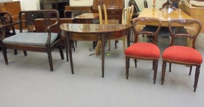 Small furniture: to include a 19thC mahogany, two person chair back settee with a splat back, raised