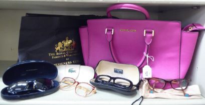 Fashion accessories: to include a Michael Kors handbag  10"h  16"w; and various designer glasses