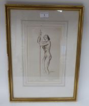 After William Russell Flint - study of a nude, holding onto a pole  drypoint  bears an artist'