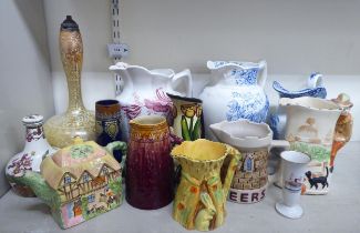 Mixed ceramics: to include a Royal Doulton vase  7.5"h; and a Crown Ducal jug, designed by Charlotte