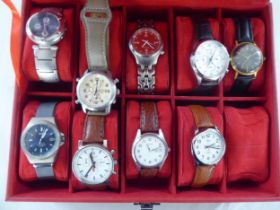 Nine modern stainless steel cased wristwatches: to include Seiko, Timex and various straps, in a