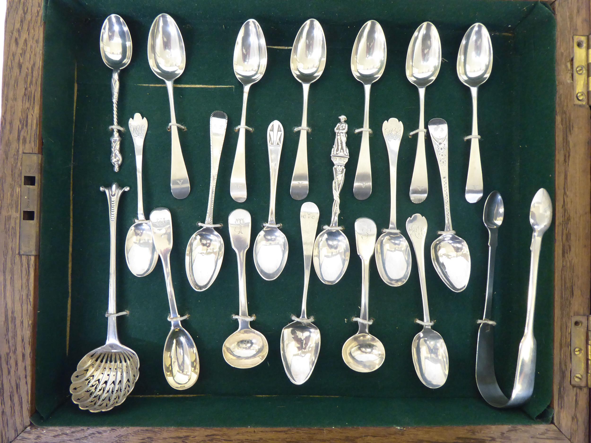 A presentation case with a deep set, glazed oak door, containing silver teaspoons - Image 2 of 8