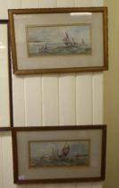E Adams - two seascapes  watercolours  bearing aignatures  7" x 14"  each framed