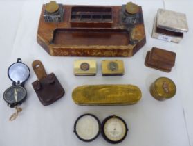 A mixed lot: to include a late 18thC Dutch, oval engraved brass tobacco box; and a late 19thC