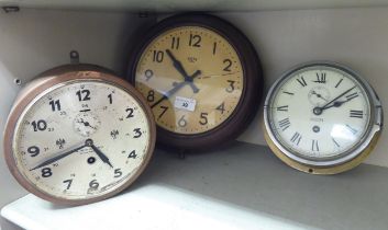 Clocks: to include a Smith 8 day brass bulkhead timepiece  7"dia