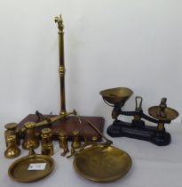 Scales and attendant weights: to include an Avery 2kg brass weight