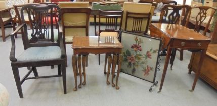 Small furniture: to include an Edwardian mahogany Pembroke table, raised on square legs and casters