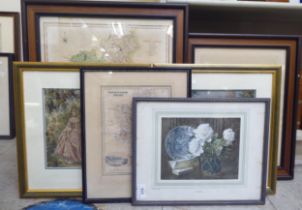 Reproduction maps and pictures: to include a 19thC map  'Buckinghamshire'  14" x 18"  framed