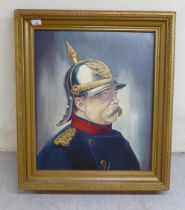 20thC Continental School - a profile head and shoulders portrait, a Prussian soldier wearing a